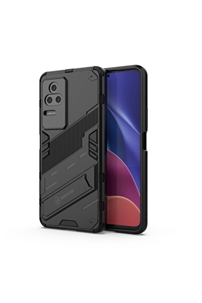 Microcase Xiaomi Poco F4 Matrix Serisi Armor Standlı Perfect Koruma Kılıf -siyah