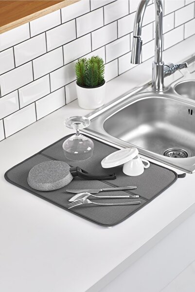 HOMELKA Bulaşık Kurutma Örtüsü Gri Renk Nanofiber Bulaşık Matı Ultra Emici Bulaşık Örtüsü