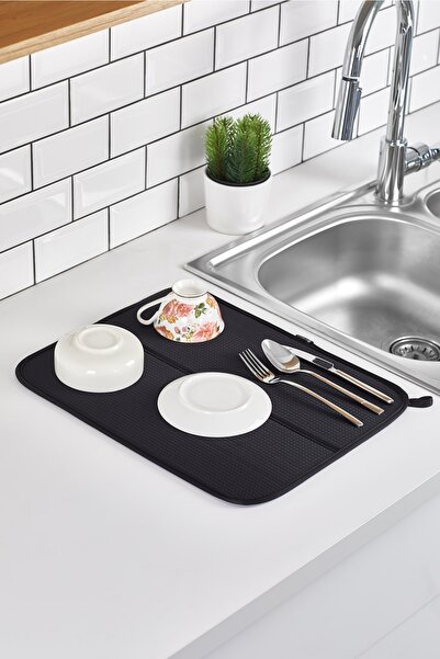 HOMELKA Bulaşık Kurutma Örtüsü Siyah Renk Nanofiber Bulaşık Matı Ultra Emici Bulaşık Örtüsü