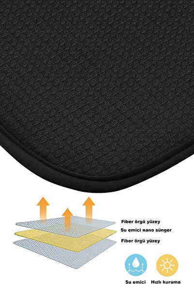HOMELKA Bulaşık Kurutma Örtüsü Siyah Renk Nanofiber Bulaşık Matı Ultra Emici Bulaşık Örtüsü