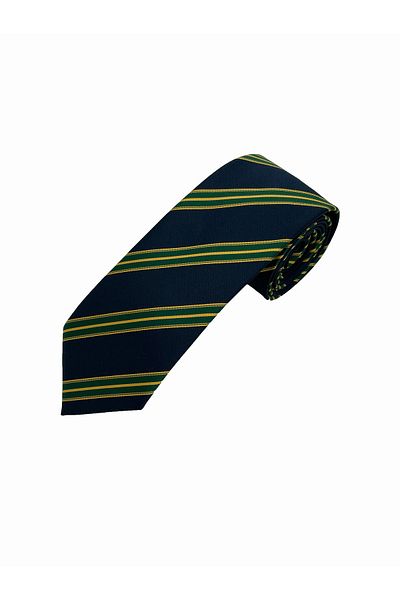 Brianze Navy Blue Green Yellow Striped Men's Tie Handkerchief Set