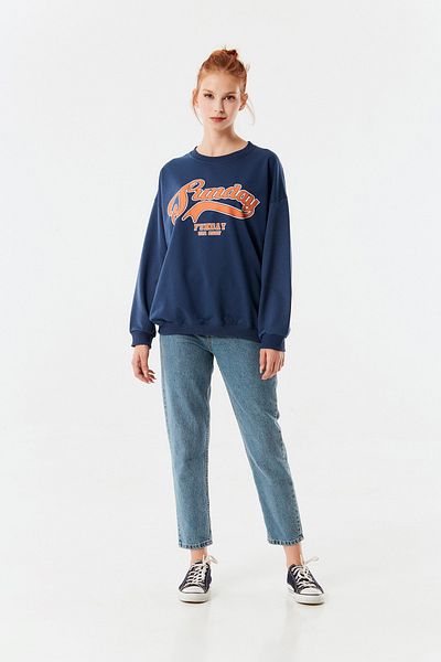 Fulla Moda Суичър с кръгло деколте с щампа Sunday