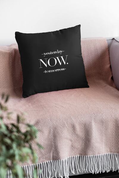Viva Home 43x43cm Черна модерна възглавница с моден дизайн „Вчера, утре, сега...