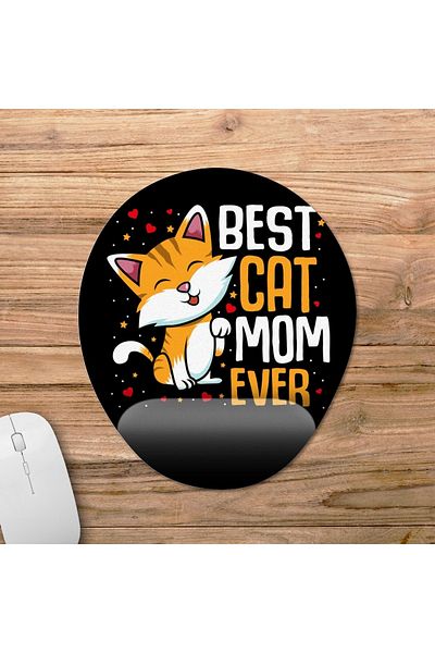 Pixxa موديل لوحة ماوس لدعم المعصم من Best Cat Mom Ever - 3 بيضاوي