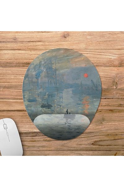 Pixxa Laude Monet - الانطباع: نموذج لوحة الماوس لدعم المعصم في شروق الشمس - بيضاوي واحد
