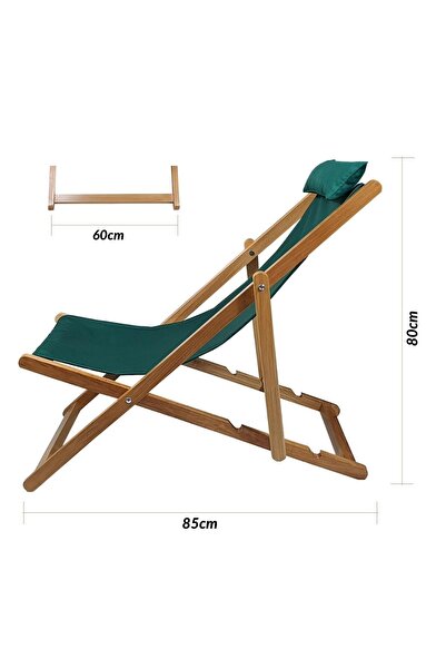 Bysay Yeşil Ahşap Katlanabilir Taşınır Şezlong Plaj Bahçe Teras Balkon Şezlongu.