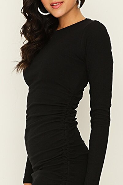 Select Moda Rochie tricotată bodycone, neagră, cu decolteu rotund