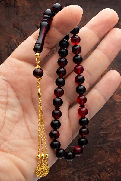 OTTOTESBİH Ανδρικό χρυσό επιμεταλλωμένο ασημένιο χάντρες προσευχής με φούντα και κεχριμπάρι