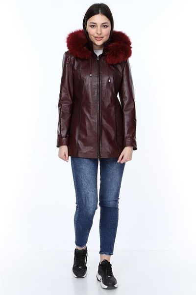 Derimont's Genuine Leather Claret Red Parkson Fur Women's Jacket