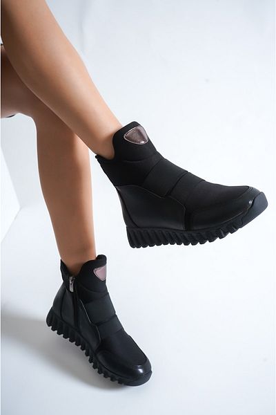 MORIA Pantofi Olga Ghete Negre Fermoar Lateral Talpa Inaltime 3 Cm Cizme Scurt Lejer