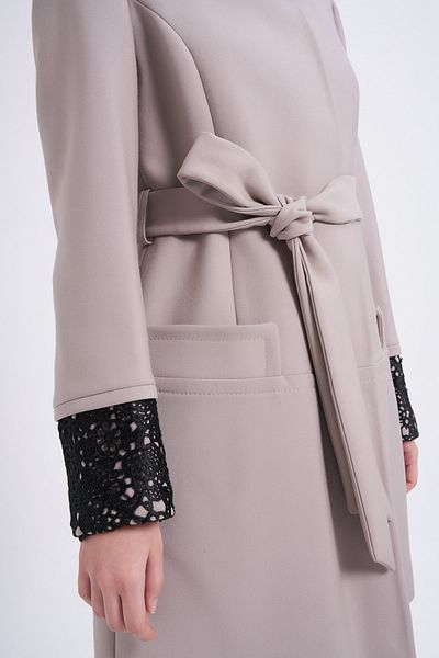 Balizza Blz-collar Furry Sleeves Guipure Detailed Coat