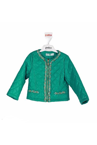 incity Girl Green Leather Coat