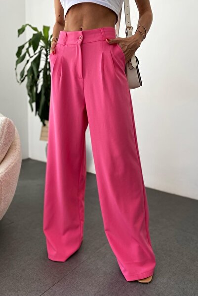 bymaestro woman Γυναικείο πλισέ Palazzo Παντελόνι Ροζ