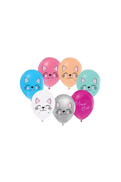 DÜVENCİ TİCARET Miss Cat Printed 12" Pastel Color Balloon