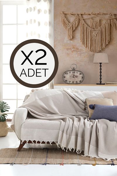 Lux Touch Κάλυμμα καθίσματος Bergama Beige 2 τεμαχίων 180 X 200 εκ. Σάλι καναπέ Κάλυμμα πολυθρόνας καναπέ Βαμβακερό
