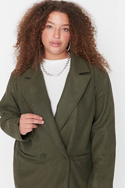 Trendyol Curve Plus Size Coat - Green - Double-breasted