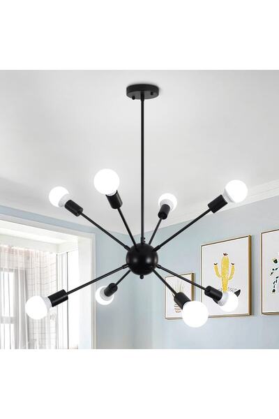 LİVORA LIGHTING Mia 8 Li Siyah Modern Kirpi Avize