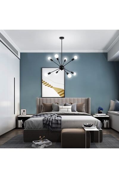 LİVORA LIGHTING Mia 8 Li Siyah Modern Kirpi Avize
