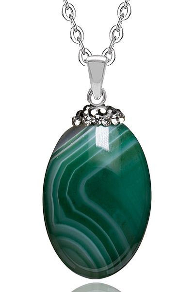 Tesbih Atölyesi Green Agate Natural Stone Necklace with Certified Zircon Stone