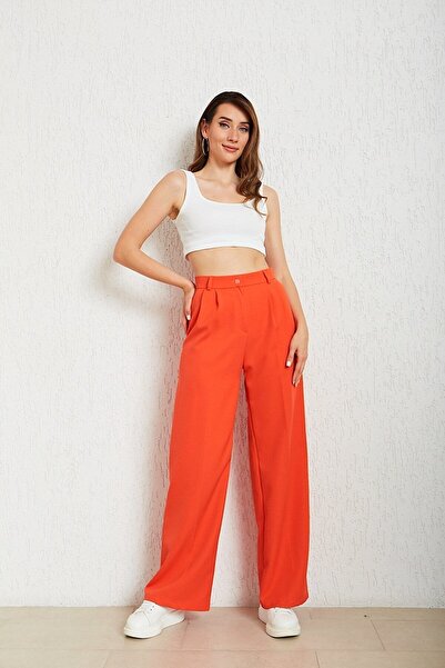 bymaestro woman Помаранчеві жіночі штани-палаццо з плісировкою