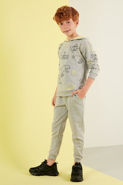 Lela Patterned Hooded Pocket 100% Cotton Sports Suit Boy's Suit 59215422