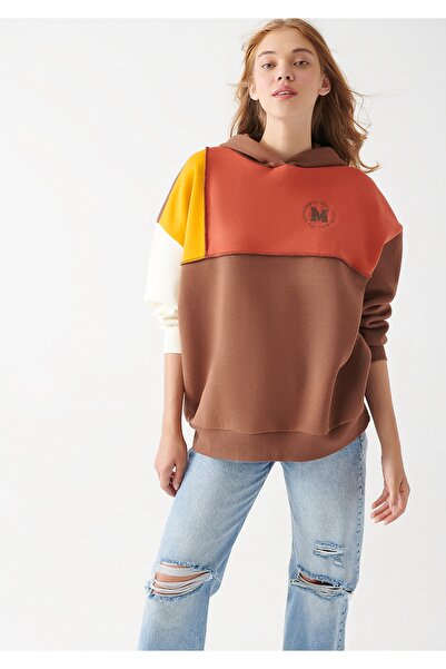 Mavi M Baskılı Kapüşonlu Kahverengi Sweatshirt 1610884-81959
