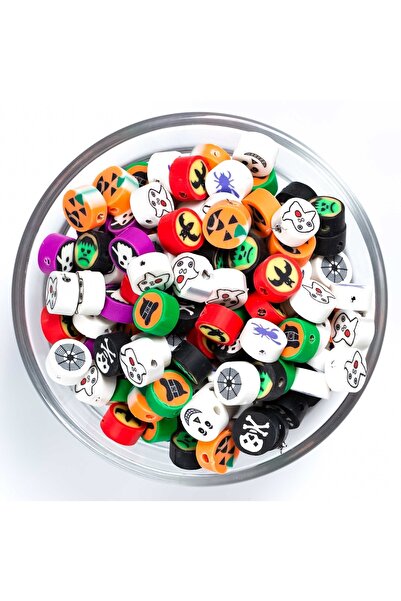 yfhobi 10 Adet - Polimer Fimo Boncuk, Halloween Figürleri Desenli Yuvarlak Po...