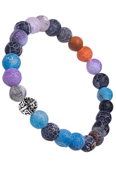 Tesbih Atölyesi Colorful Multicolor Agate Stone - Silver Bracelet