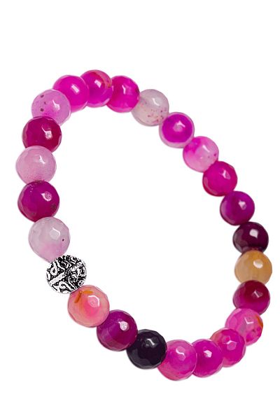 Tesbih Atölyesi Faceted Pink Agate Stone Bracelet with Certified Silver Device