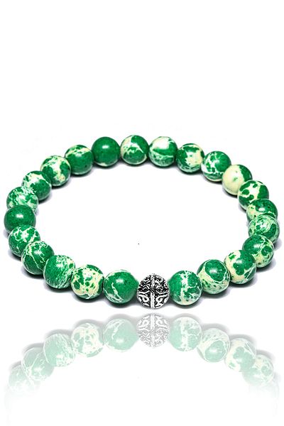 Tesbih Atölyesi Natural Green Varisite Stone Bracelet with Certified Silver Device