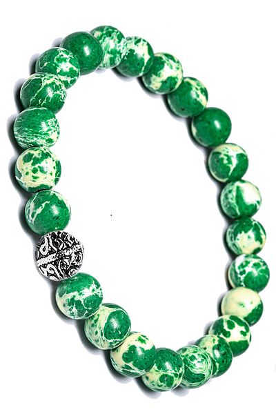 Tesbih Atölyesi Natural Green Varisite Stone Bracelet with Certified Silver Device