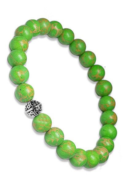 Tesbih Atölyesi Pistachio Green Varicite Stone Bracelet with Certified Silver Device