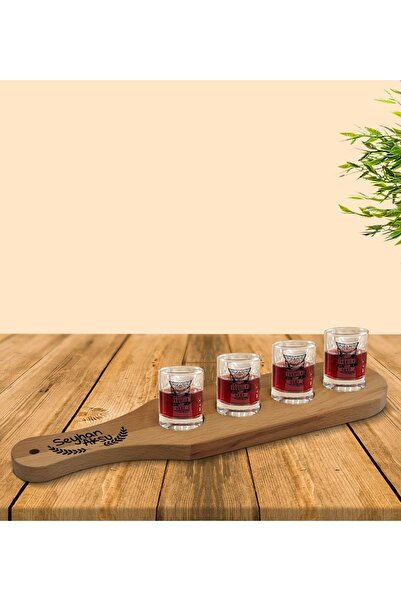 Bk Gift Kişiye Özel Masif Ahşap Tekila Sunum Tepsisi Ve 4’lü Shot Bardak Seti...
