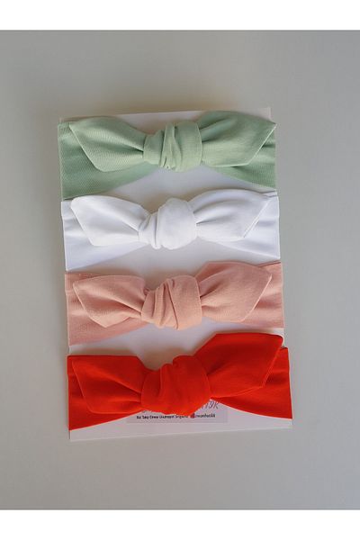 swan butik Κοριτσίστικο Baby Bandana Σετ αγκράφες 4 τεμαχίων Κόκκινο, Ροζ Πούδρα, Μέντα, Λευκό