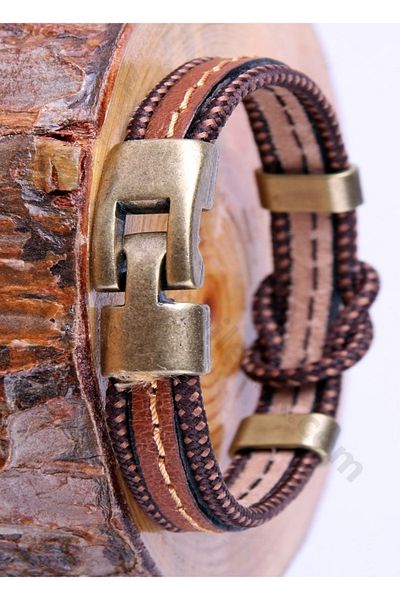 Gogoey Men's Leather Bracelet - Black Silver Straw Knitted Stylish Modern