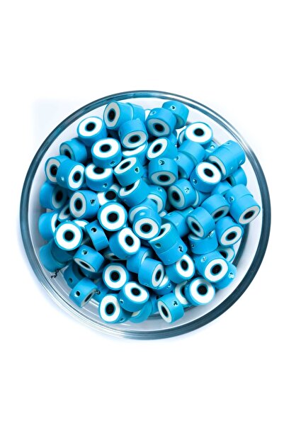 yfhobi 10 Adet - Polimer Fimo Boncuk, Turkuaz Renkli Nazar Desenli Yuvarlak P...