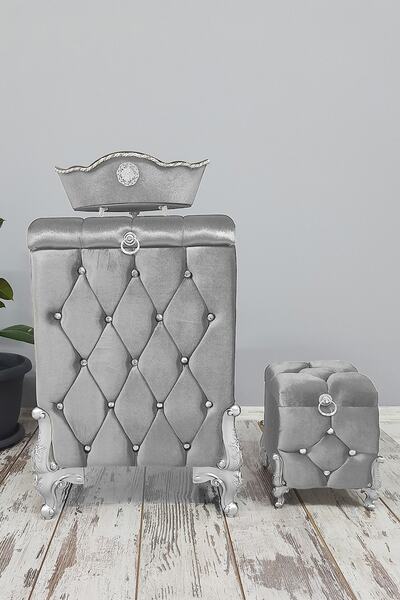 Bonny Home Kapitone Mdf Gri Renk 3'lü Çamaşır Sepeti Kirli Sepeti Banyo Seti