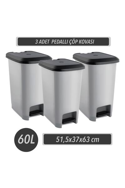 Melkan Home Slim Pedallı Büyük Boy Çöp Kovası & 3 Adet Pedallı Çöp Kovası 60 ...