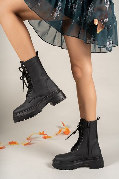 Riccon Extra mattschwarze Damenstiefel mit Reißverschluss 0012299