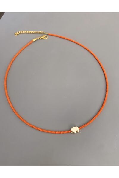 Atelier Çağla Turuncu Fil Boncuk Kolye