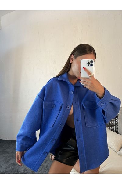 Fame Jachetă oversize albastră de damă