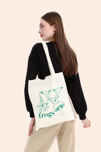 BAGAND Ακατέργαστη υφασμάτινη τσάντα Frogs με δώρο σουβέρ