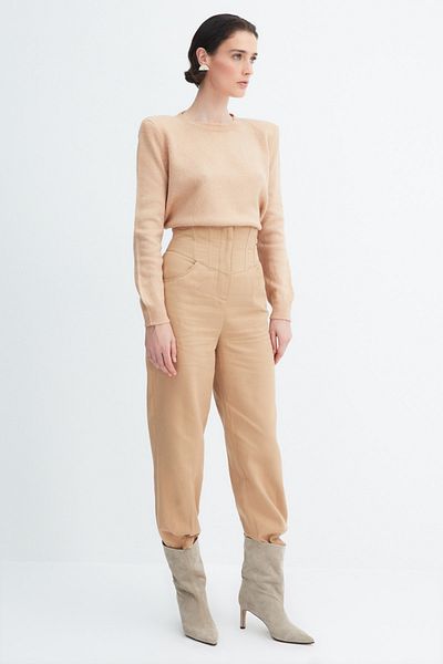 Trendyol Collection X Zeynep Tosun Бежеві корсетні деталізовані брюки TPRAW23PL00028