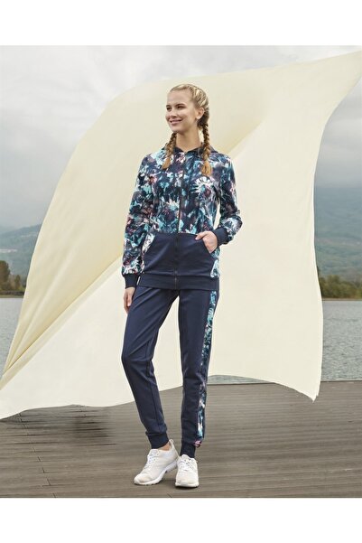 Doreanse Women's Navy Blue Multicolor Patterned Tracksuit Set