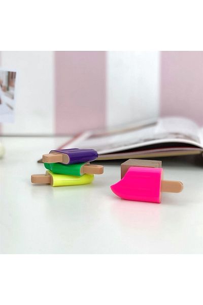 hediyeofisi 4-Piece Pen Set with Highlighter Ice Cream Design