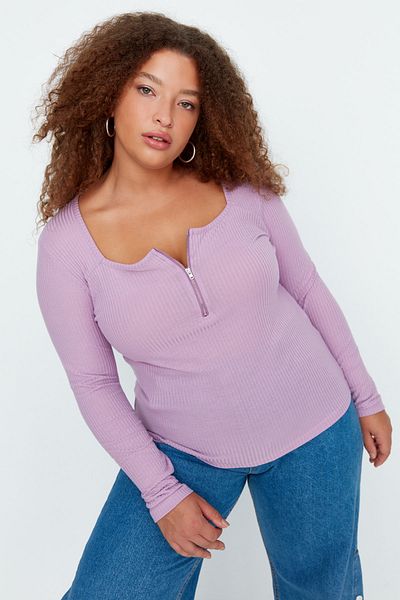 Trendyol Curve Lilac Square Collar Zippered Knitted Blouse TBBSS22AF0027
