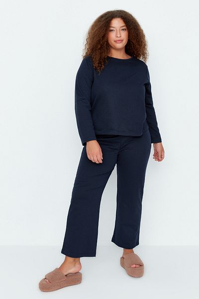 Trendyol Curve Große Größen in Pyjama-Set - Dunkelblau - Unifarben