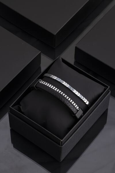 Sortie Aksesuar Hakiki Deri ve Makrome Doğal Taş Erkek Kombin Bileklik Seti 027