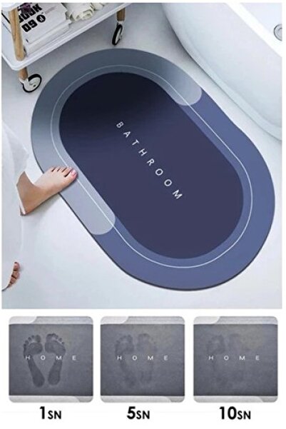 MOBEE Hızlı Kuruyan Kaymaz Banyo Paspası Mavi