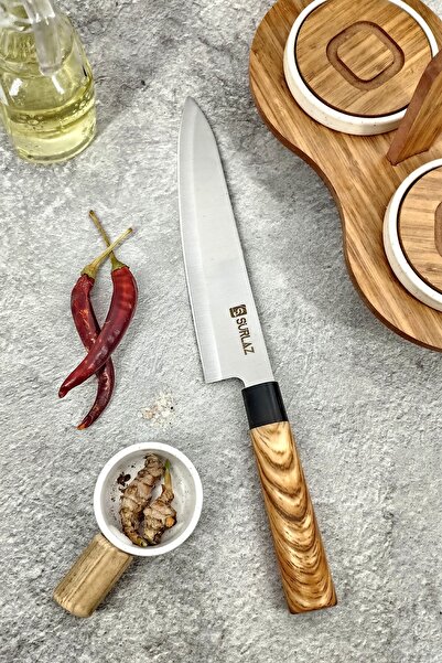 SürLaz Hafif Ahşap Sap Pro Şef Bıçağı 34 Cm Paslanmaz Çelik